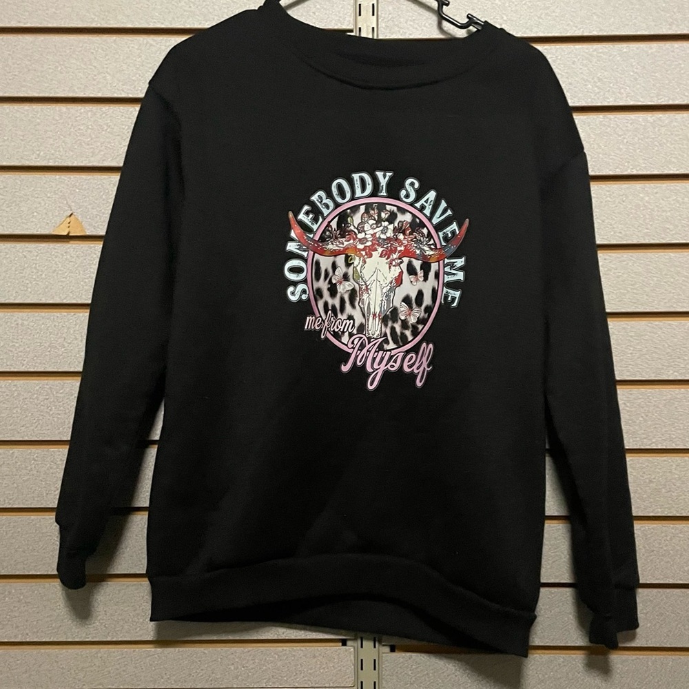 Unbranded Jelly Roll “Somebody‎ Save Me, Me From Myself” Black Crew Women’s Med